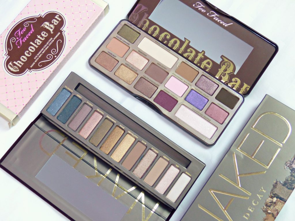 urban decay naked palette & too faced chocolate bar palette